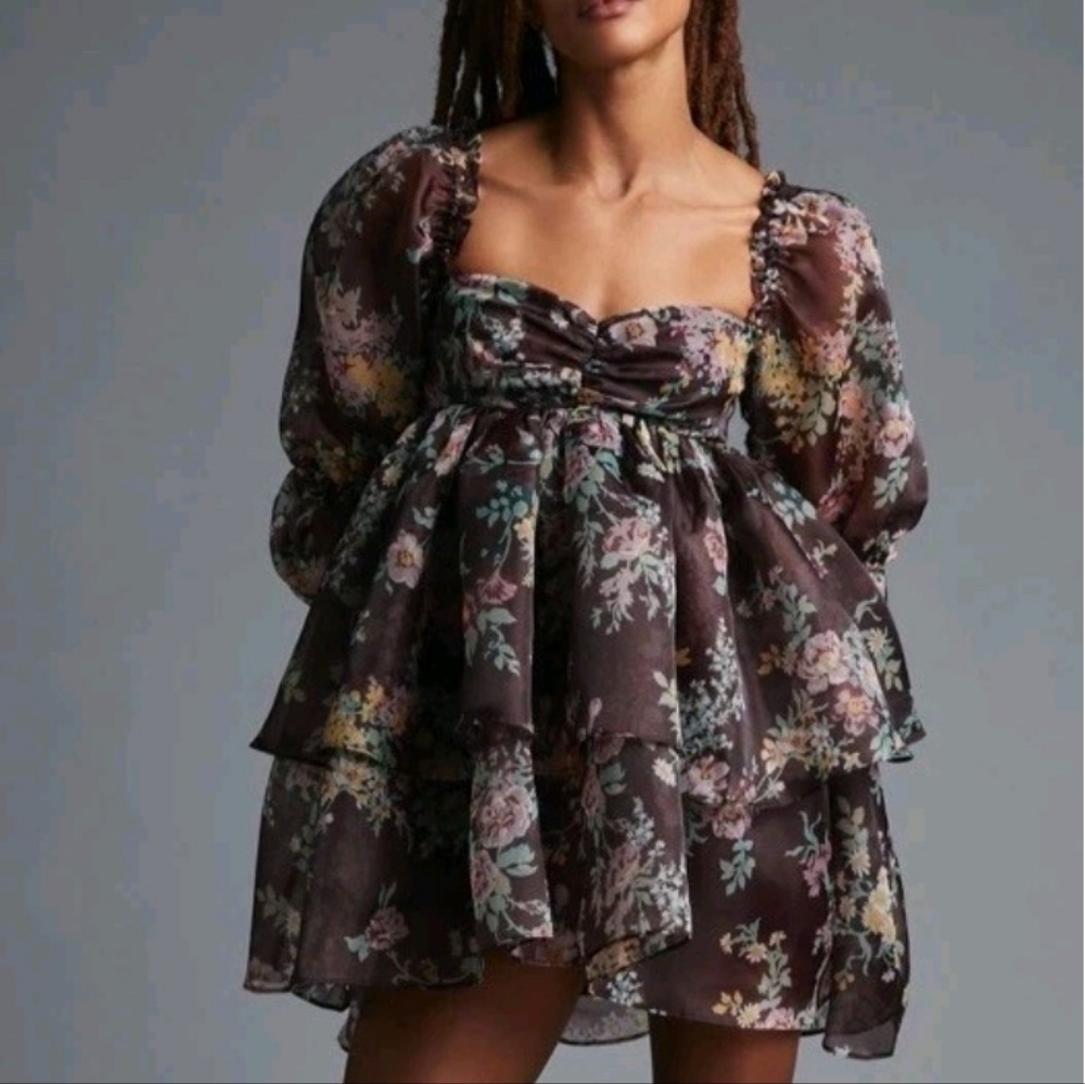 NWT Selkie Floral Mini Dress in Plum and Pinks